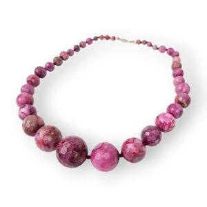 Graduated Gemstone Bead Necklace Dyed Pink Purple Mexican Onyx 925 Sterling 18"
